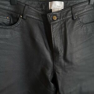 Spiegel Black Leather Boot-Cut Pants with Subtle Shine